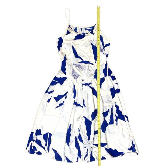 DIANE VON FURSTENBERG Silk Shorts Jumpsuit 6 Blue White Pockets Spaghetti EUC - Picture 9 of 13